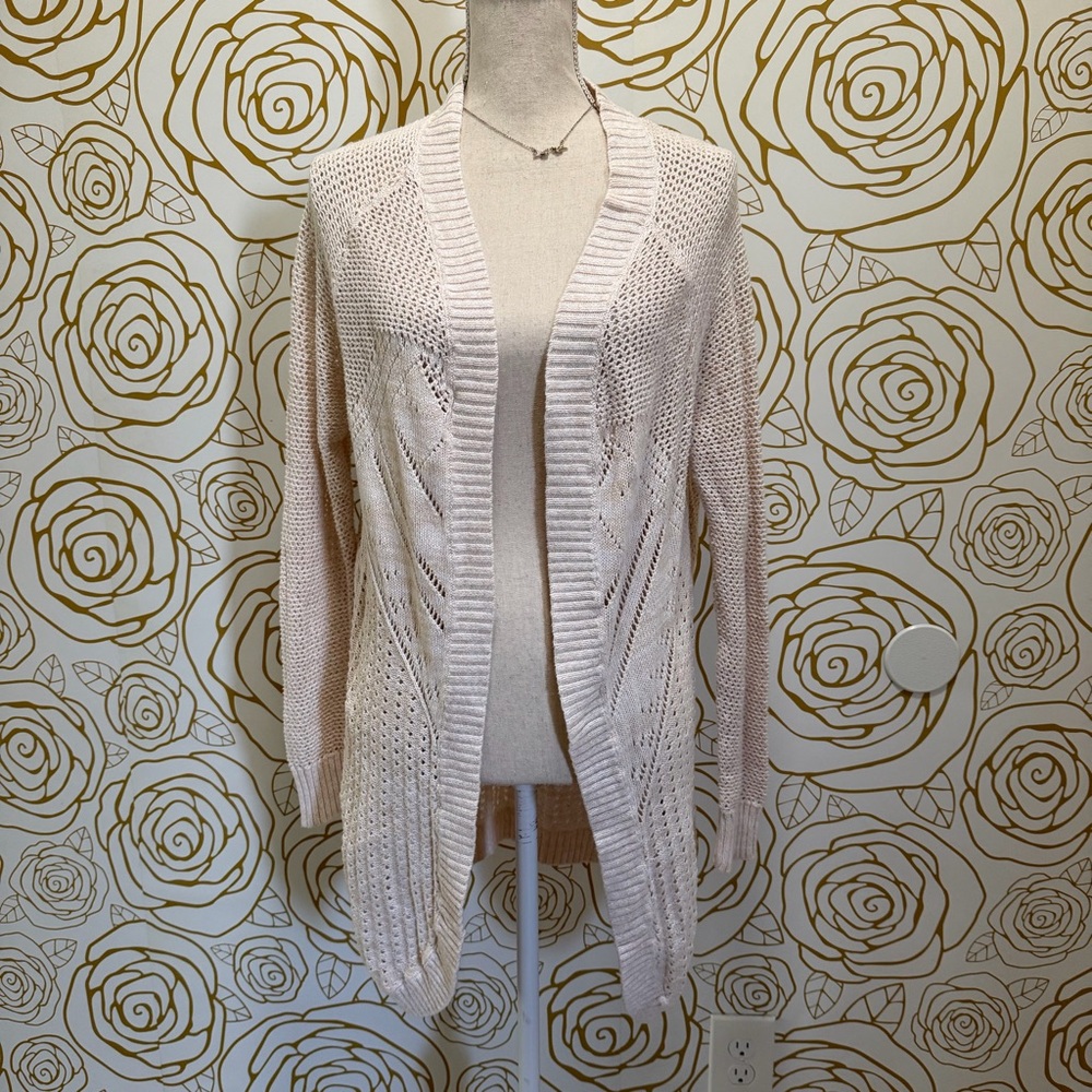 Roxy Crochet Knit Open Front Long Summer Beach Cardigan